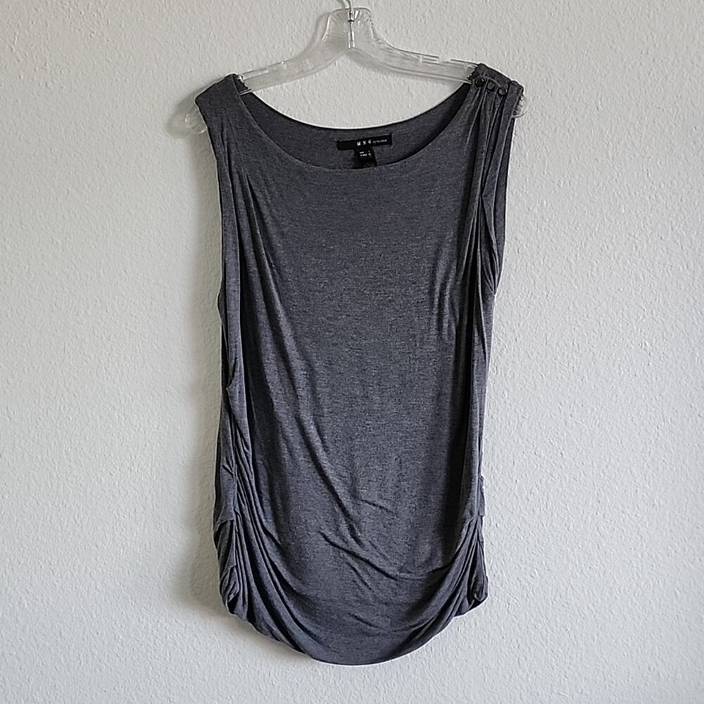 MNG BY MANGO Sleeveless Tank Top Side Ruching Size L Gray